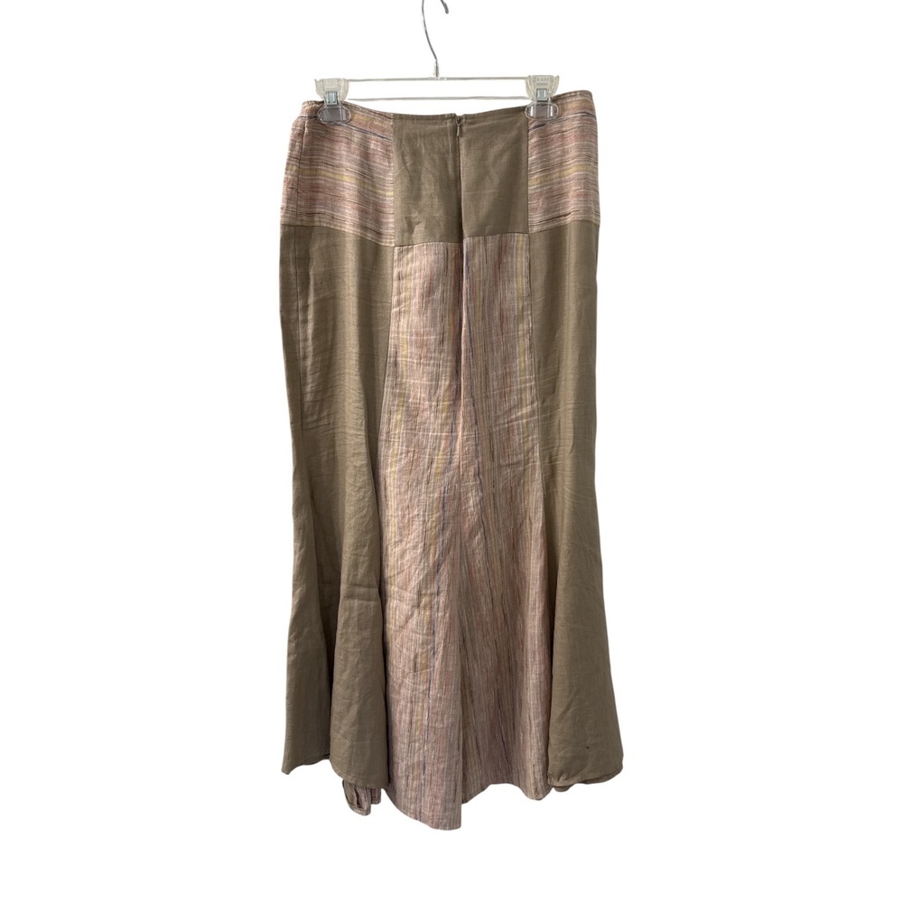 Willi Smith Womens 100% Linen 2 Piece Set Tan Striped Shirt Maxi Skirt Size 6 - Picture 5 of 7